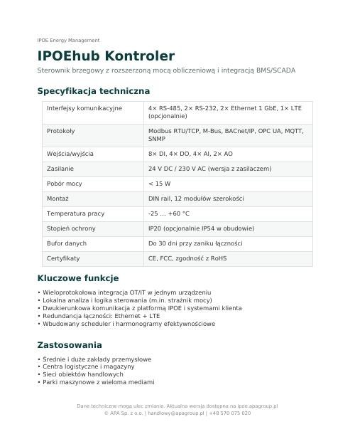 Miniatura pierwszej strony noty katalogowej: IPOEhub Kontroler