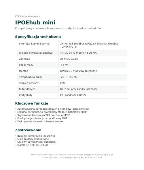 Miniatura pierwszej strony noty katalogowej: IPOEhub mini