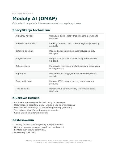 Miniatura pierwszej strony noty katalogowej: Moduły AI (OMAP)